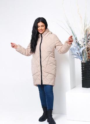 Жіноча базова бежева довга зимова куртка батал plus size плюс сайз великі розміри xl xxl xxxl1 фото