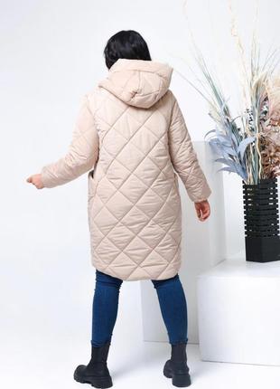 Женская базовая бежевая длинная зимняя куртка батал plus size плюс сайз большие размеры xl xxl xxxl5 фото