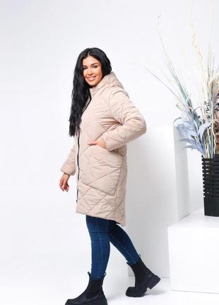 Жіноча базова бежева довга зимова куртка батал plus size плюс сайз великі розміри xl xxl xxxl3 фото