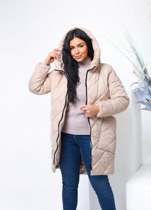 Жіноча базова бежева довга зимова куртка батал plus size плюс сайз великі розміри xl xxl xxxl2 фото
