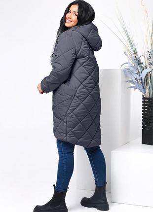 Женская базовая серая длинная зимняя куртка батал plus size плюс сайз большие размеры xl xxl xxxl2 фото