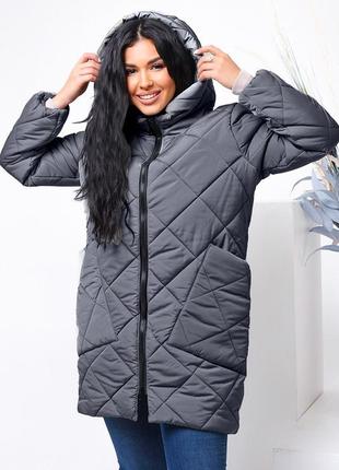 Женская базовая серая длинная зимняя куртка батал plus size плюс сайз большие размеры xl xxl xxxl3 фото