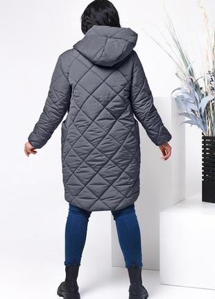 Женская базовая серая длинная зимняя куртка батал plus size плюс сайз большие размеры xl xxl xxxl4 фото