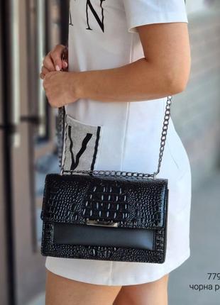 Женская качественная сумочка, стильный
клатч с эко кожи на 2 отдела черный рептилия
