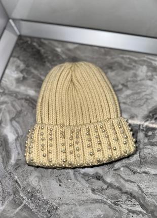 Шапка шапочка зима тепла перлинки вʼязана10 фото
