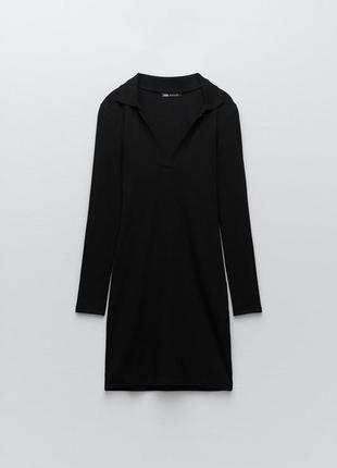 Черное короткое трикотажное платье длинный рукав3 фото