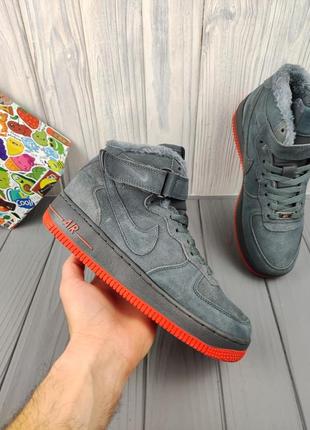 Nike air force 1 high winter gray red2 фото