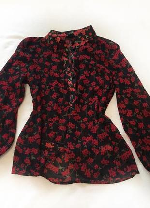 Блуза полупрозрачная, мелкие цветы, цветочный принт, широкие рукава #розвантажуюсь5 фото