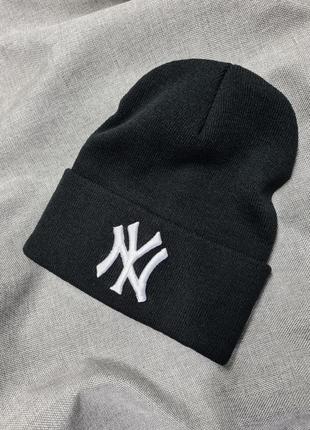 Мужская шапка,  шапка new york yankees , шапка с подворотом , высокая шапка лопата, шапка мужская женская унисекс, чёрная шапка