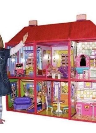 Ляльковий будиночок для ляльки типу барбі меблі, 2 поверхи, 6 кімнат, 108х93х37 см з меблями1 фото