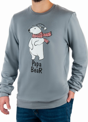 Теплий світшот з новорічним принтом білий ведмідь / светр кофта з начосом