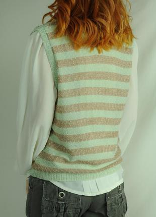 Винтажная жилетка кофта свитер вязанная зеленая в полоску полосатая ретро7 фото