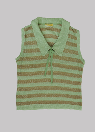 Винтажная жилетка кофта свитер вязанная зеленая в полоску полосатая ретро4 фото