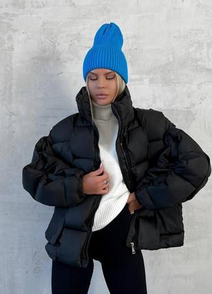 Женская стильная черная стильная в новом дизайне зимняя куртка 2024