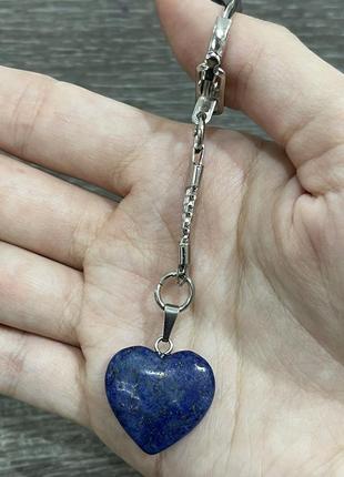 Натуральный камень лазурит кулон в форме сердечка на шнурочке экошелк - оригинальный подарок девушке7 фото
