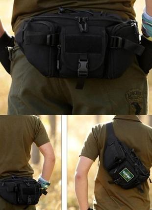 Прочная тактическая бананка сумка карго оксфорд 800d износостойкая ткань на плечи и на пояс черная3 фото