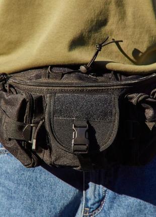 Прочная тактическая бананка сумка карго оксфорд 800d износостойкая ткань на плечи и на пояс черная2 фото
