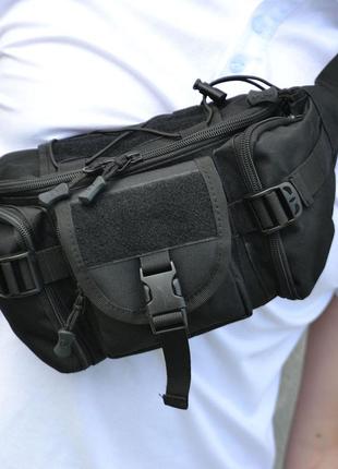Прочная тактическая бананка сумка карго оксфорд 800d износостойкая ткань на плечи и на пояс черная5 фото