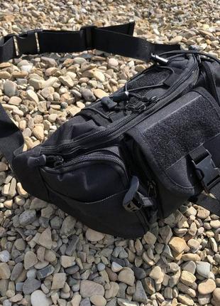 Прочная тактическая бананка сумка карго оксфорд 800d износостойкая ткань на плечи и на пояс черная8 фото