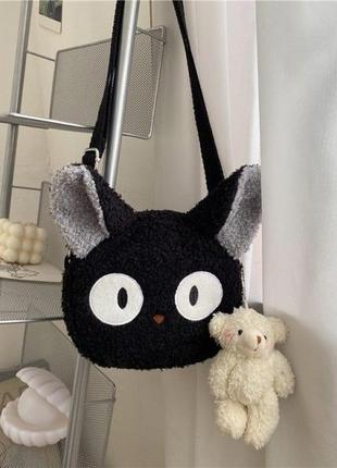 Сумка котик черный, меховая сумочка мыла, через плечо