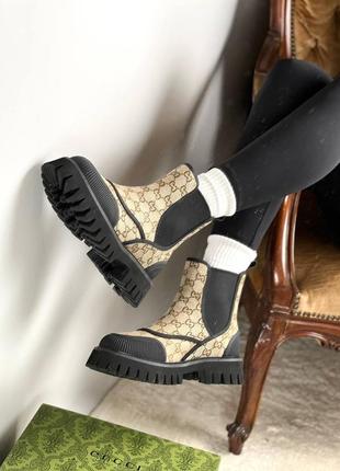 Ботинки женские бежевые канва кожа осенние брендовые6 фото