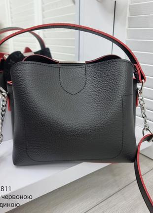 Женская стильная и качественная сумка из натуральной замши и искусственной кожи на 3 отдела черный материалы7 фото