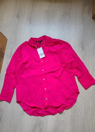 Рубашка поплин розовая oversize комплект рубашка шорты xs s m zara 2298/1187 фото