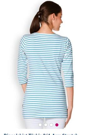Рубашка в полоску бирюзового цвета, рукав 3/4 стрейч clinic dress 46 размер2 фото