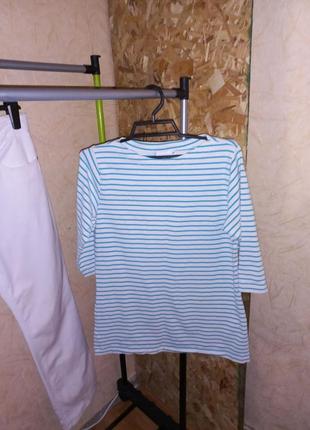 Рубашка в полоску бирюзового цвета, рукав 3/4 стрейч clinic dress 46 размер7 фото