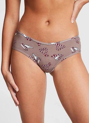Трусики кофейные хлопковые чики новогодние оригиналы victoria’s secret pink