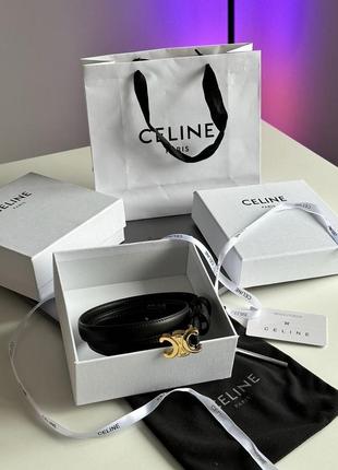 Ремінь premium celine medium triomphe belt in taurillon leather black