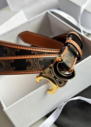 Ремінь premium celine medium triomphe belt in triomphe canvas and calfskin tan2 фото