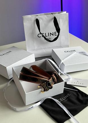 Ремінь premium celine medium triomphe belt in triomphe canvas and calfskin tan