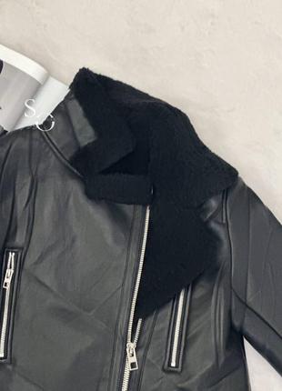 Дубленка авиатор тепла черная эко кожа мех куртка3 фото