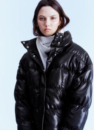 Куртка курточка кожаная кожаная кожаная кожаная экокожа пуффер puffer h&amp;m 1185524003 hm оригинал ✅ xs s m l xl xxl1 фото