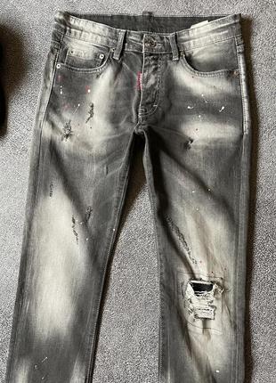 Мужские светлые серые рваные с потертостями зауженные slim fit итальянские джинсы dsquared2 оригинал made in italy2 фото