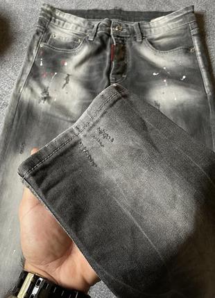Мужские светлые серые рваные с потертостями зауженные slim fit итальянские джинсы dsquared2 оригинал made in italy8 фото