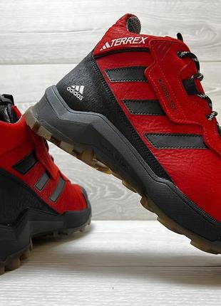 Спортивные кожаные ботинки, кроссовки зимние термо adidas terrex gore-tex red