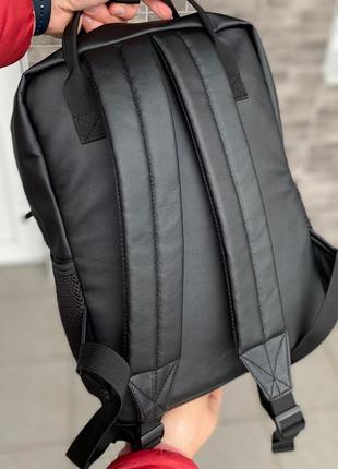 Черный рюкзак pu кожа мужской женский унисекс много отделений в8 фото