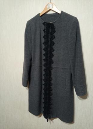 Элегантное стильное шерстяное пальто с кружевом, р.48-501 фото