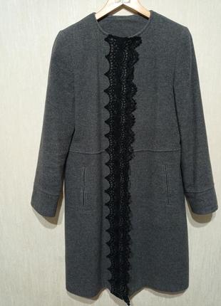 Элегантное стильное шерстяное пальто с кружевом, р.48-502 фото