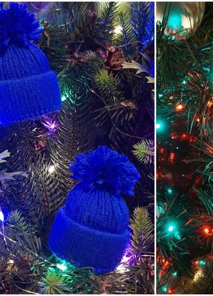 Новогодний декор, набор 2 штуки елочное украшение мини шапочка синий