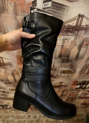 Сапоги женские  кожаные чёрные  зимние   на  каблуке  размеры 41  footstep код-(40)