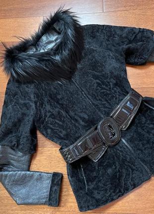 Жіноча дублянка куртка harmanli розмір 44, хутро альпаки ягня пояс1 фото