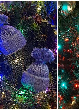 Новогодний декор, набор 2 штуки елочное украшение мини шапочка голубая