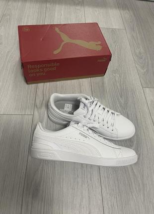 Белые кеды puma women's vikky v3 leather sneakers