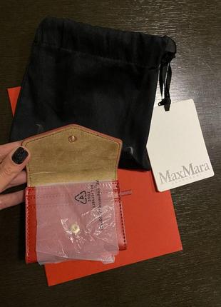 Картхолдер визитница "max mara" (италия) кожаный красный5 фото