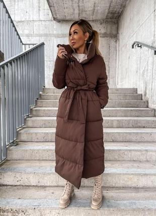 Жіноче пальто з капюшоном мод 5002 куртка довга зима (42-46 48-52 оверсайз розміри )
