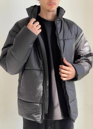 Мужская теплая куртка оверсайз 
графитовая хаки оливковая коричневая черная стёганая  укороченная куртка без капюшона на молнии пальто пуховик