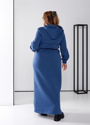 Длинное макси платье в пол платье худи толстовка с капюшоном батал большого размера серое меланж чёрное синее графит8 фото